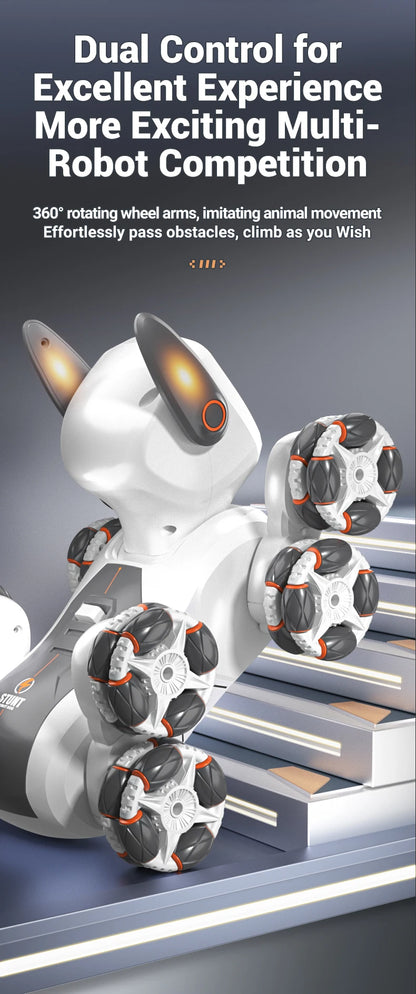 Smart RC Robot Dog – 8-Wheel 4WD Stunt Toy with 360° Rotation & Music