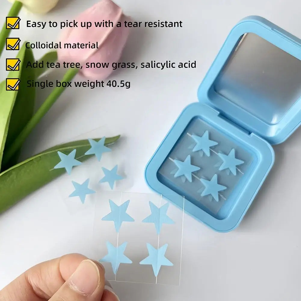 Blue/Yellow Stars Hydrocolloid Pimple Patches – Acne Spot Stickers with Mirror Storage Box