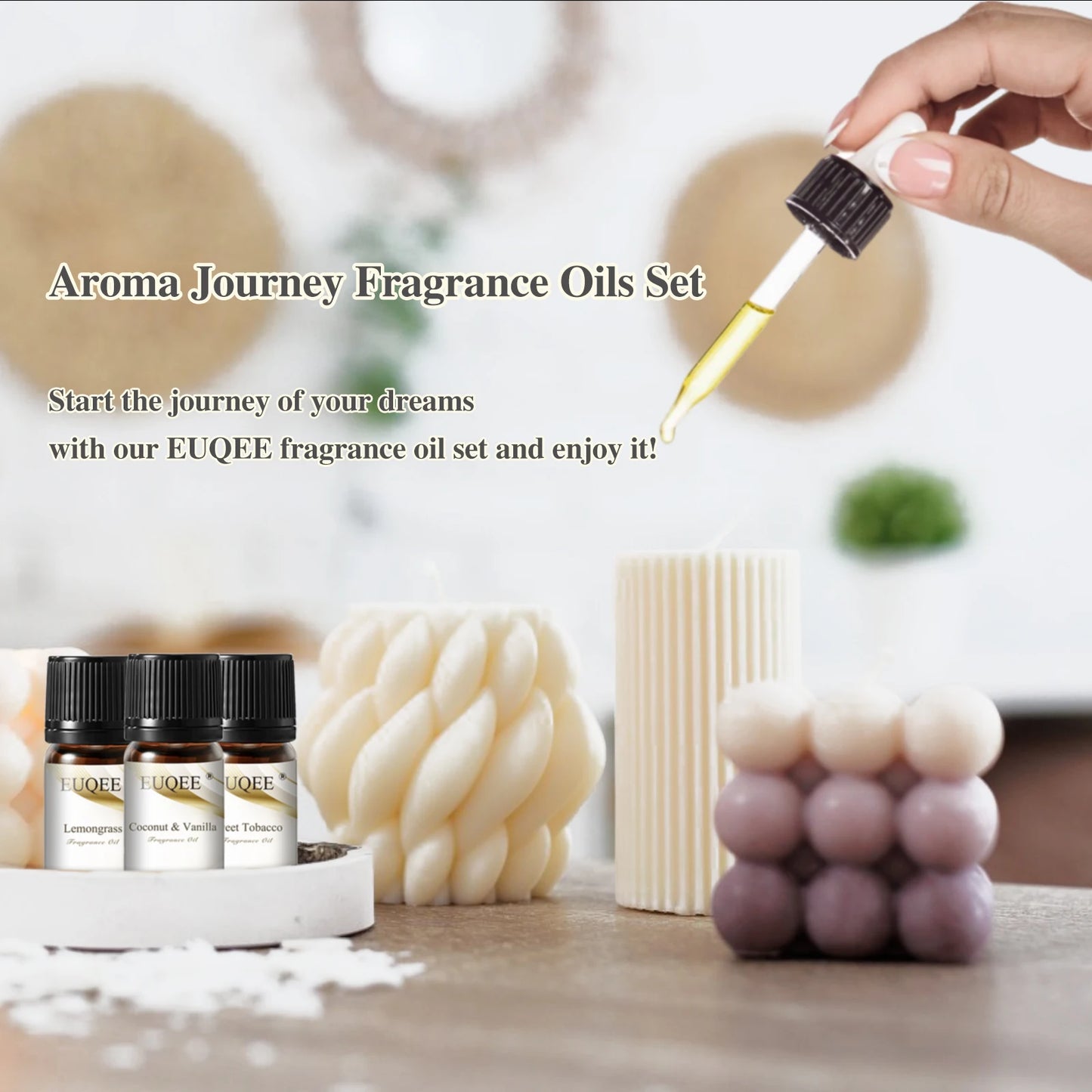 EUQEE 12 Bottles Fragrance Oils Set – Coconut, Vanilla, Amber, Pine, Leather & More