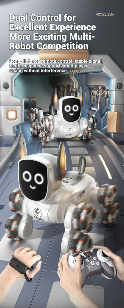 Smart RC Robot Dog – 8-Wheel 4WD Stunt Toy with 360° Rotation & Music