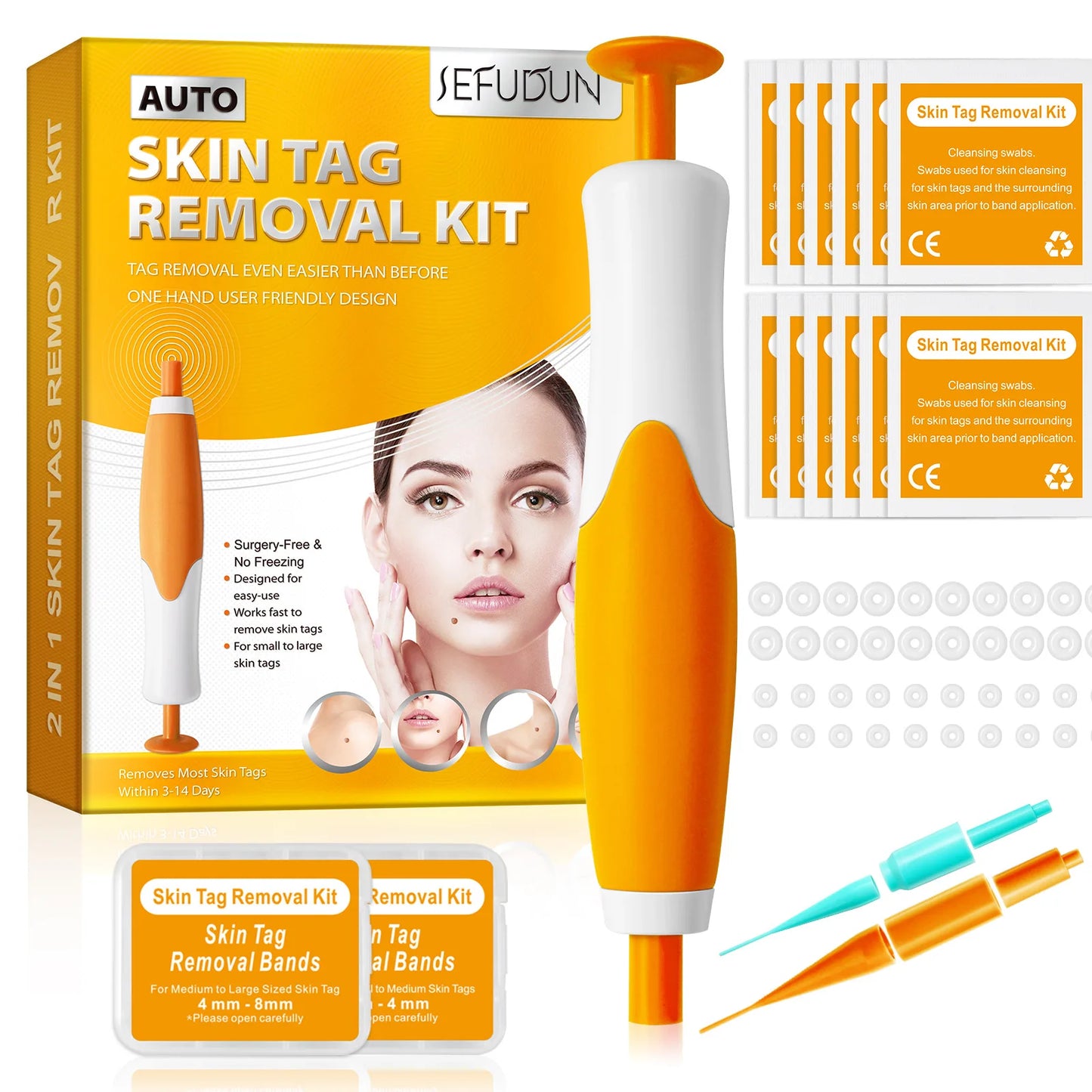2-IN-1 Auto Skin Tag Removal Tool Kit – Painless Mole & Wart Remover with Cleansing Swabs