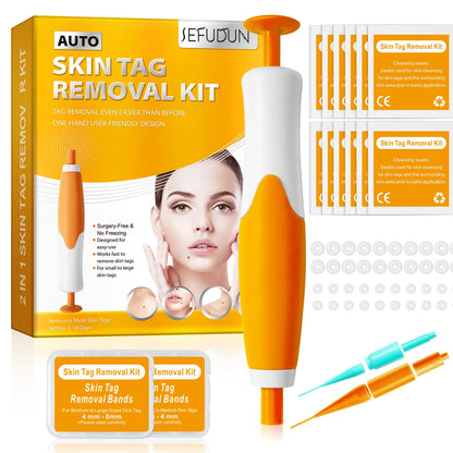 2-IN-1 Auto Skin Tag Removal Tool Kit – Painless Mole & Wart Remover with Cleansing Swabs