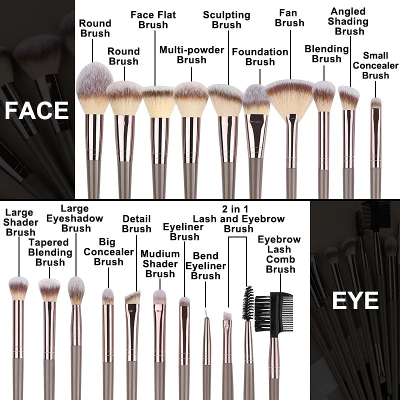 3-20PCS Makeup Brush Set – Eyeshadow, Foundation & Blush with Storage Box