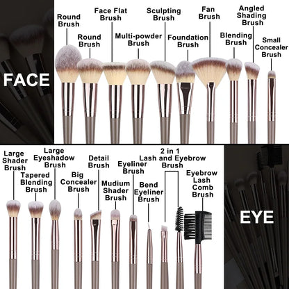 3-20PCS Makeup Brush Set – Eyeshadow, Foundation & Blush with Storage Box