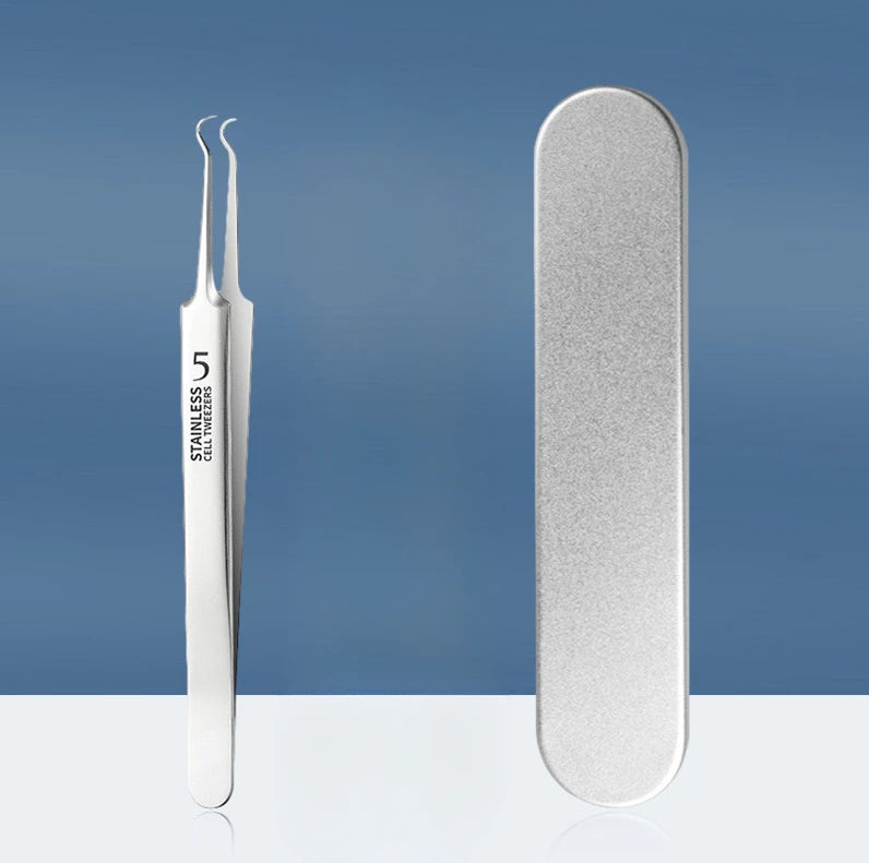 Stainless Steel Blackhead Removal Tool Set – Tweezers, Clips & Acne Needles for Facial Care