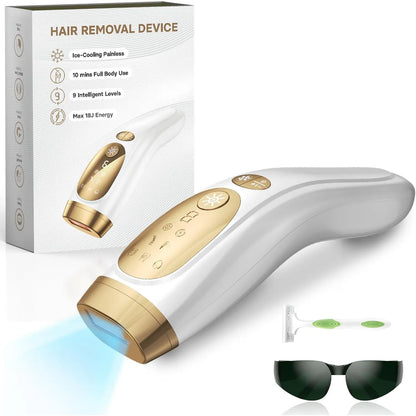 IPL Hair Removal Device Unlimited Flashes – 9 Gears Painless Ice-Cooling Epilator for Men & Women Body, Bikini & Intimate