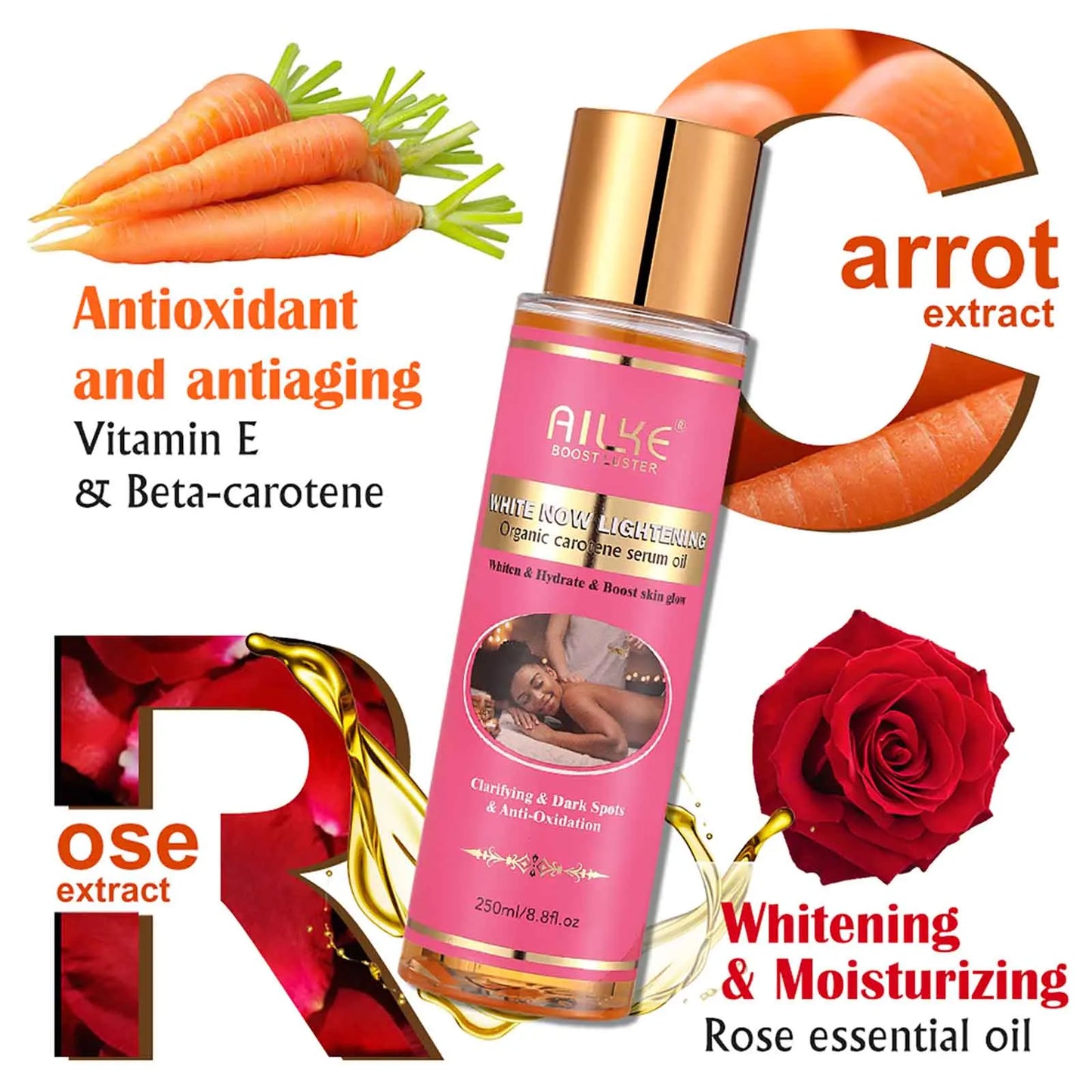 AILKE Carotene Brightening Body Oil: Vitamin E, Rose Oil, Smooth Skin