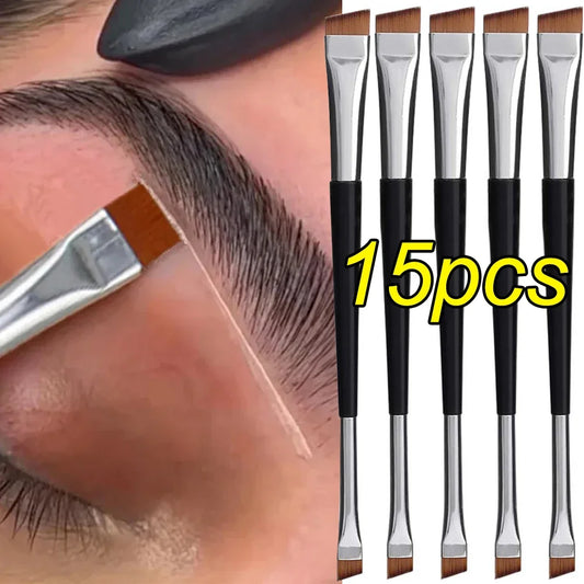 Professional Eyebrow & Eyeliner Brush Set – 15pcs Double-Headed