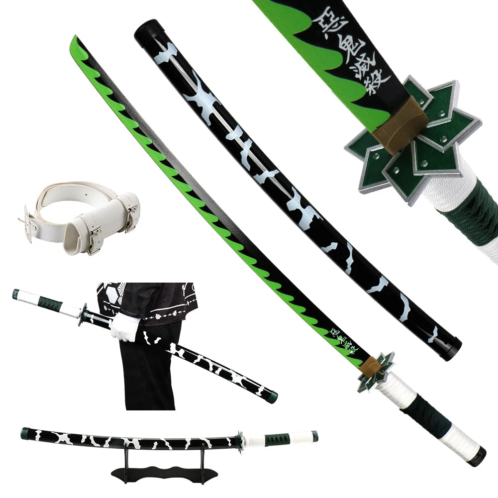 41 inch Demon Slayer Samurai Katana Sword With Belt And Holder Tanjiro Halloween Cosplay Props Decoration