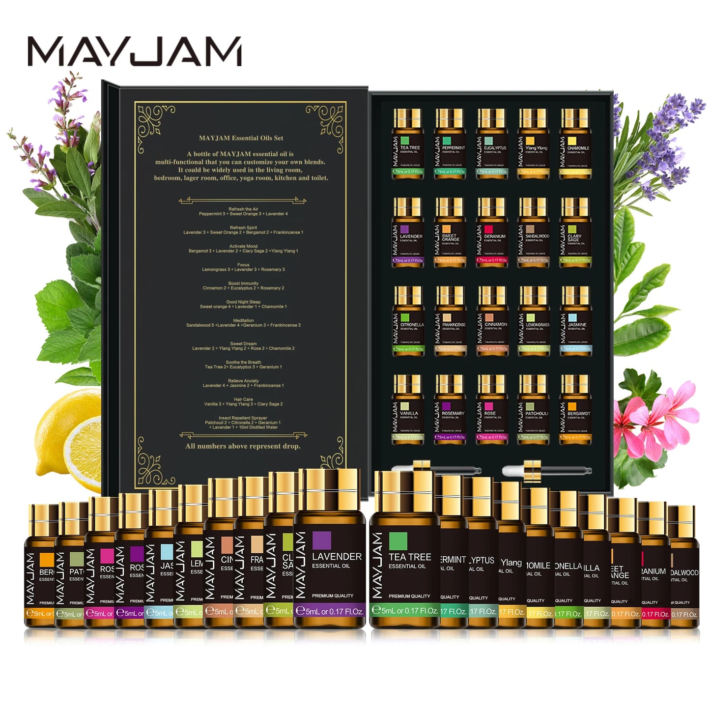 MAYJAM 20pcs Essential Oils Gift Set – Pure Natural Aromatherapy Kit