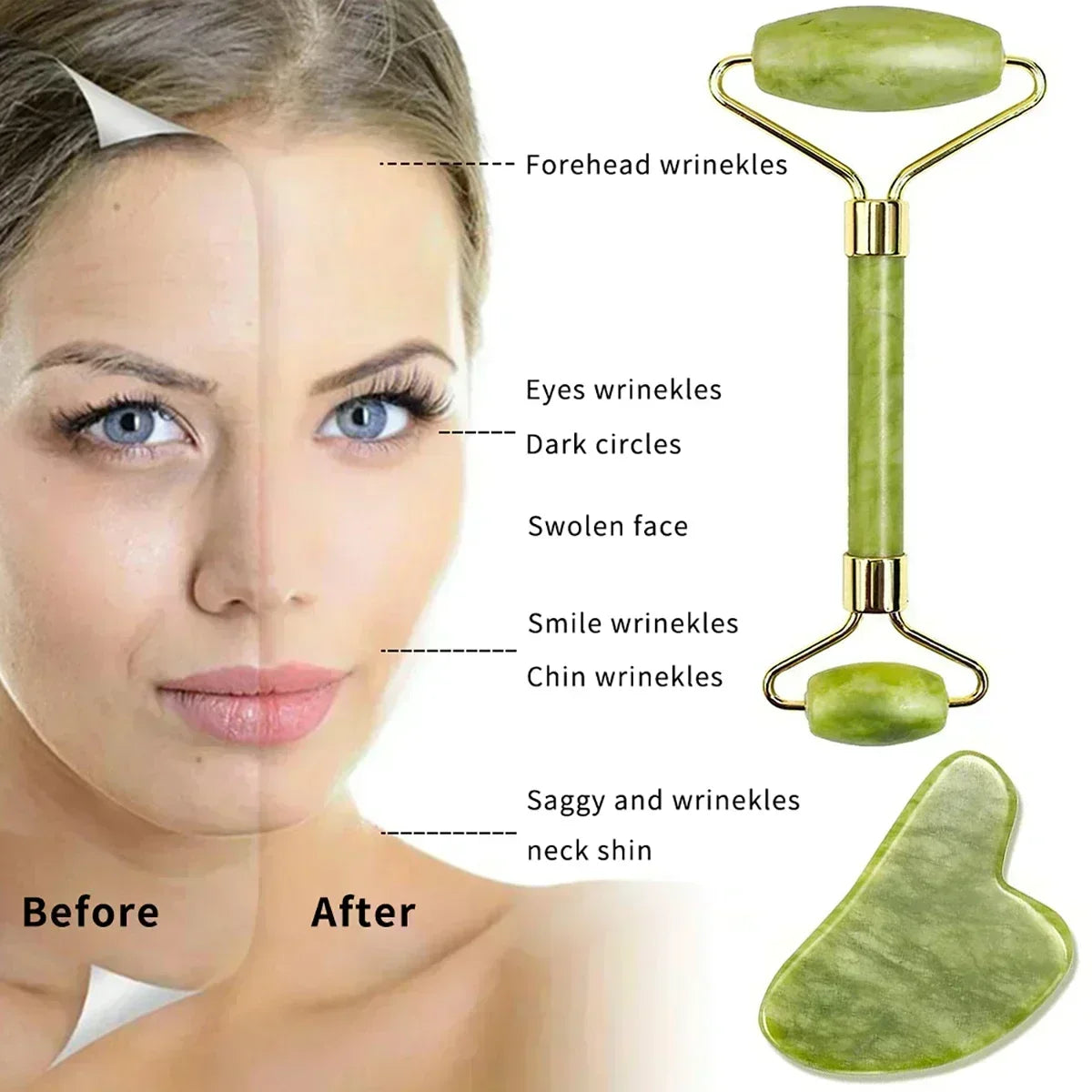 Natural Jade Gua Sha Face Massager – Facial & Eye Care SPA Tool