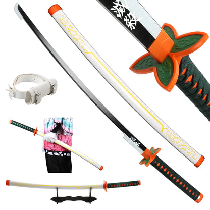 41 inch Demon Slayer Samurai Katana Sword With Belt And Holder Tanjiro Halloween Cosplay Props Decoration