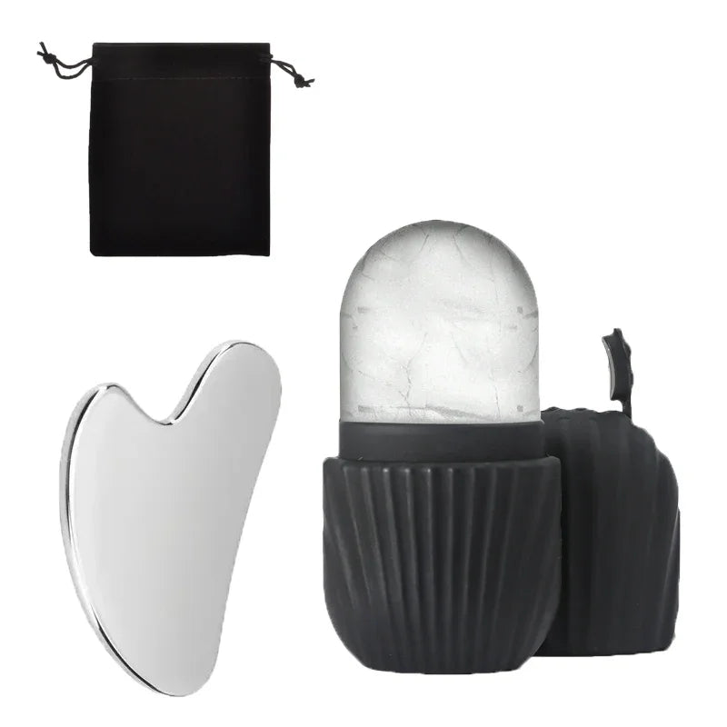 1/3PCS Ice Face Roller & Stainless Steel Gua Sha Board Set