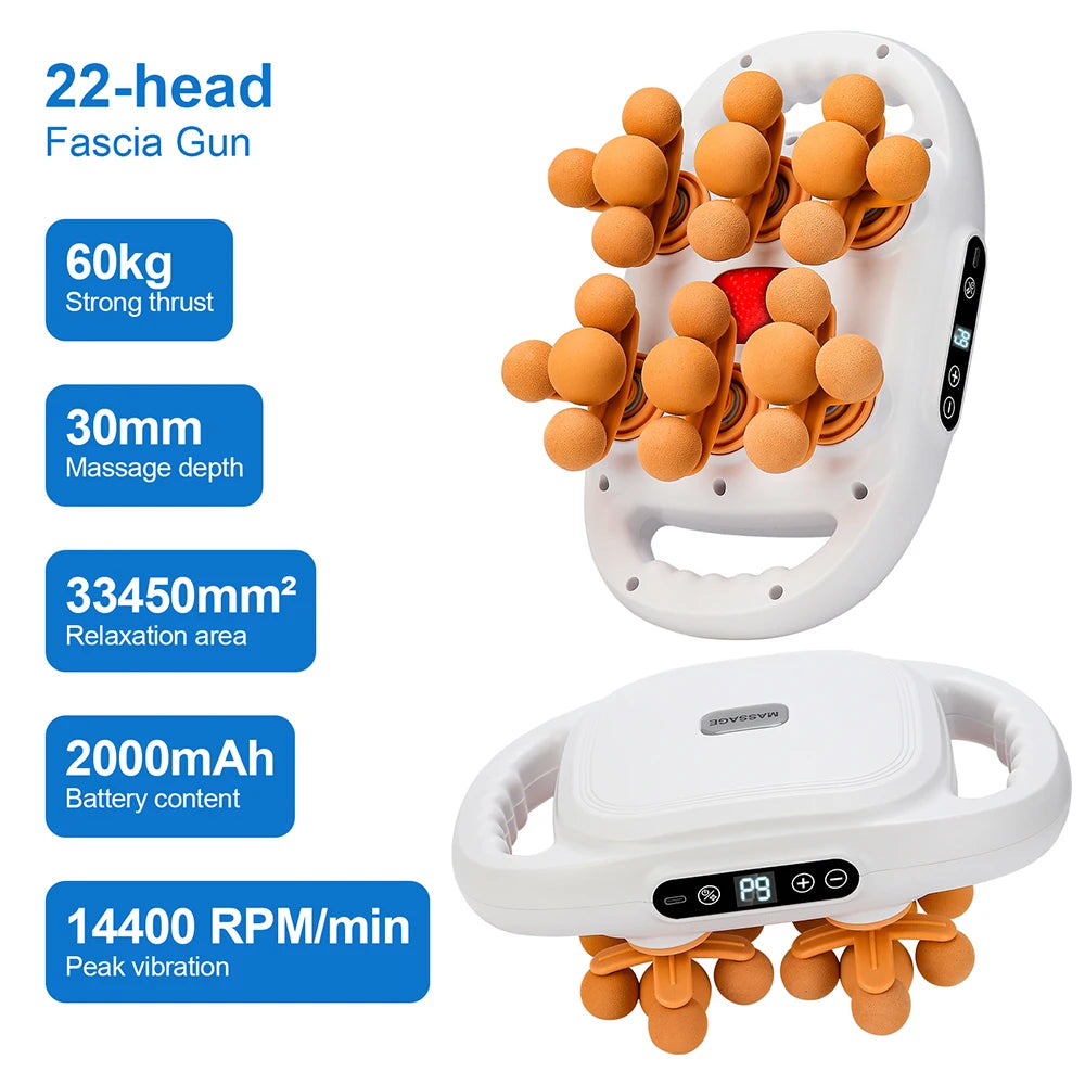 22-Head Fascia Gun – High Frequency Vibration Massage Gun