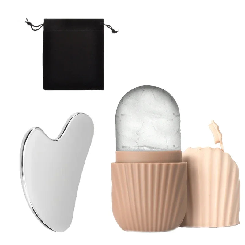 1/3PCS Ice Face Roller & Stainless Steel Gua Sha Board Set