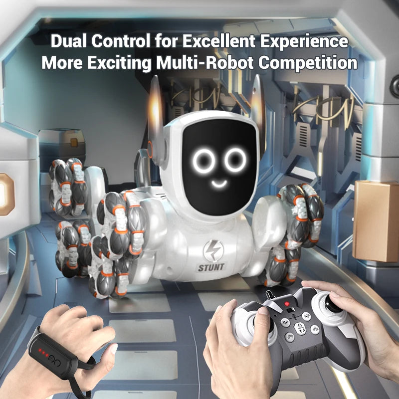 Smart RC Robot Dog – 8-Wheel 4WD Stunt Toy with 360° Rotation & Music