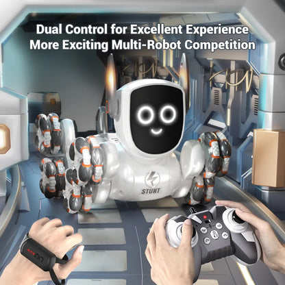 Smart RC Robot Dog – 8-Wheel 4WD Stunt Toy with 360° Rotation & Music