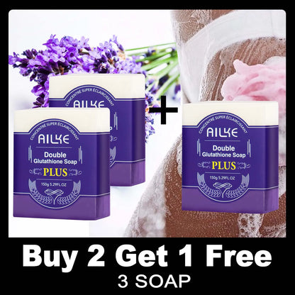 AILKE Double Glutathione Whitening Soap Bar: Deep Cleanse & Dark Spot Remover for Face & Body (Lavender Scent, 150g)