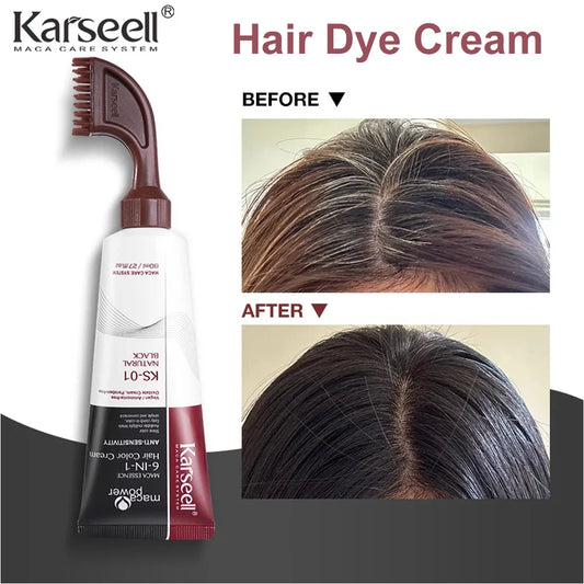 Karseell 6-IN-1 White Hair Dye Cream – Natural Black & Brown Hair Color for Men & Women, Easy Comb-In