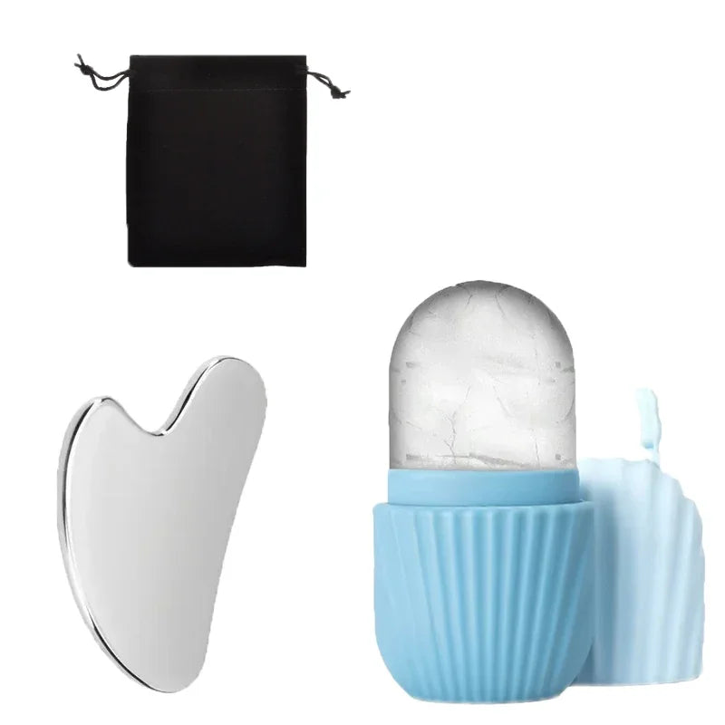 1/3PCS Ice Face Roller & Stainless Steel Gua Sha Board Set