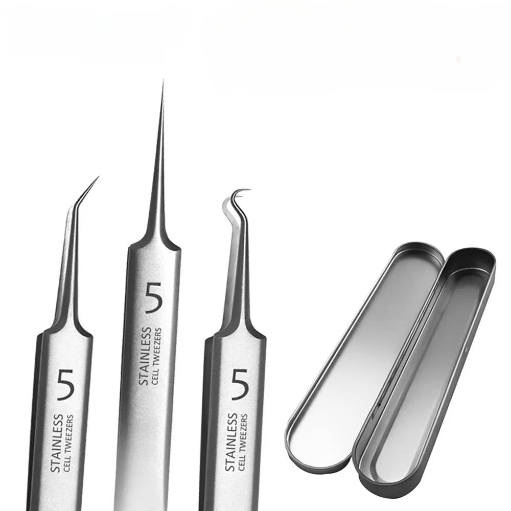 Stainless Steel Blackhead Removal Tool Set – Tweezers, Clips & Acne Needles for Facial Care