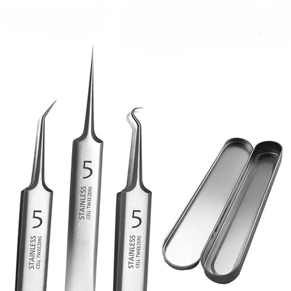 Stainless Steel Blackhead Removal Tool Set – Tweezers, Clips & Acne Needles for Facial Care