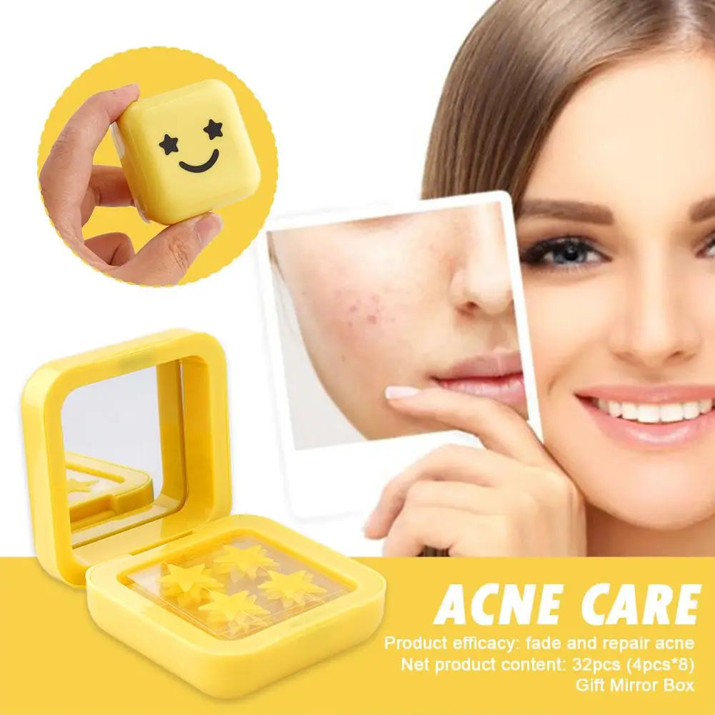 Blue/Yellow Stars Hydrocolloid Pimple Patches – Acne Spot Stickers with Mirror Storage Box