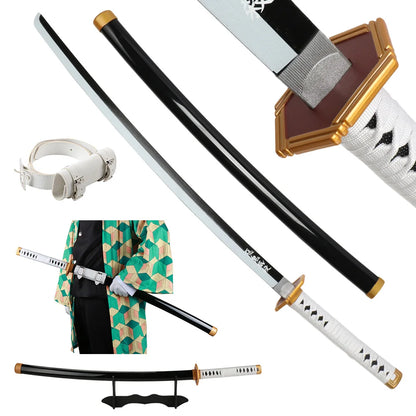 41 inch Demon Slayer Samurai Katana Sword With Belt And Holder Tanjiro Halloween Cosplay Props Decoration